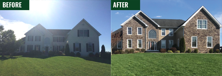 Stucco to stone before and after